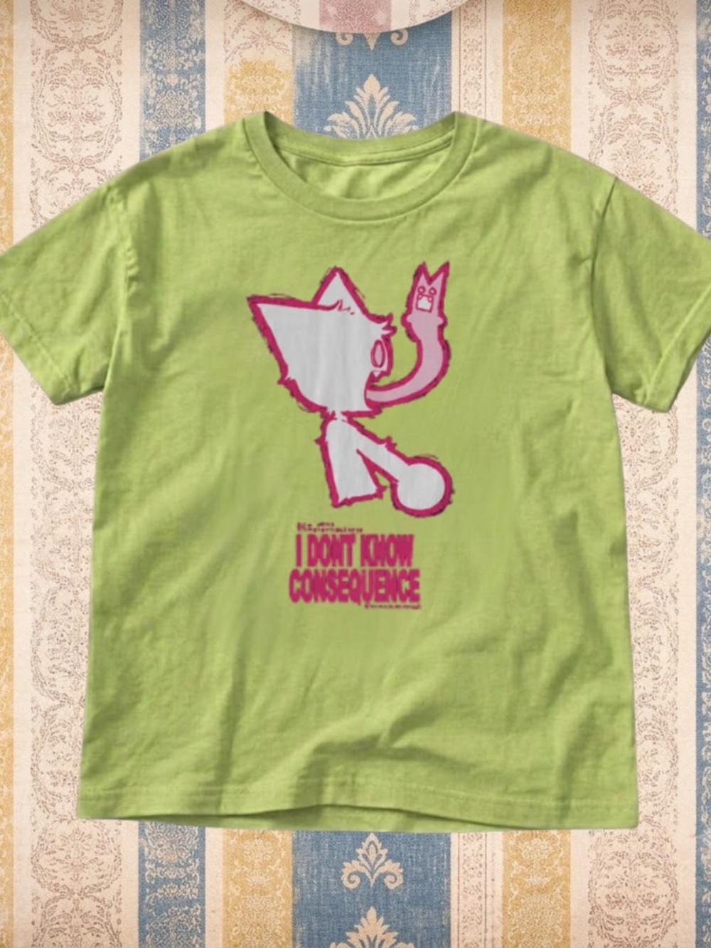Gildan Lime Green Cat Short Sleeve Tee with Pink Graphic